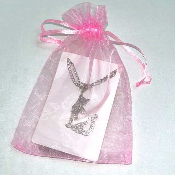 Handmade Kitty Cat Love Double Chain Stainless Steel Necklace Hypoallergenic - Picture 5 of 5